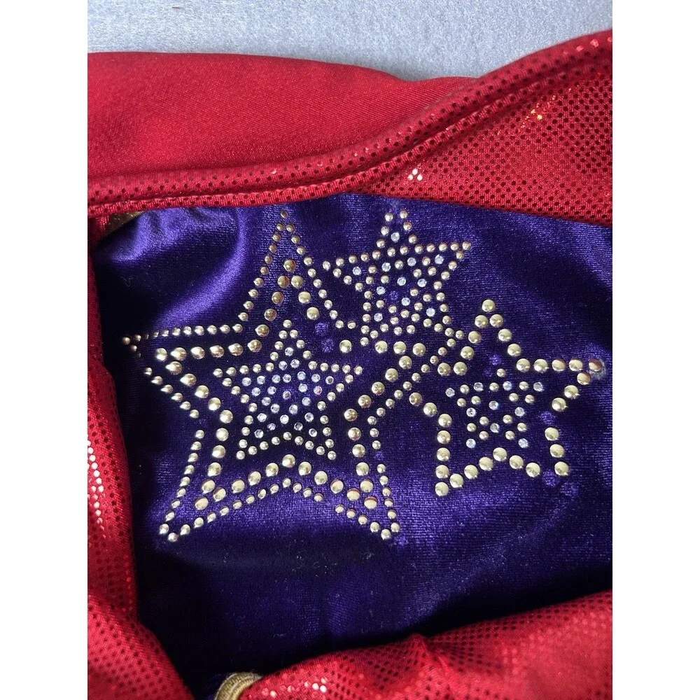 Alpha Factor Long Sleeve Red Purple Bling Competition Leotard Size CME Youth‎ M